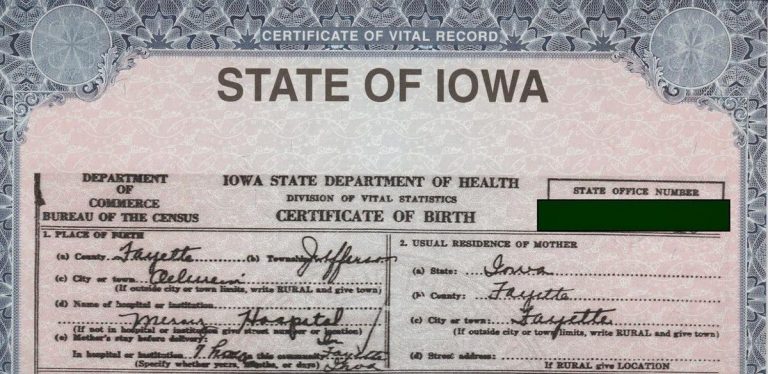 Iowa Birth Record Certificate