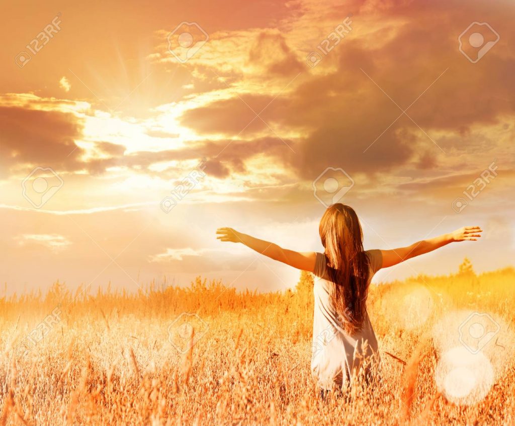 happy free woman enjoying happiness freedom and nature
